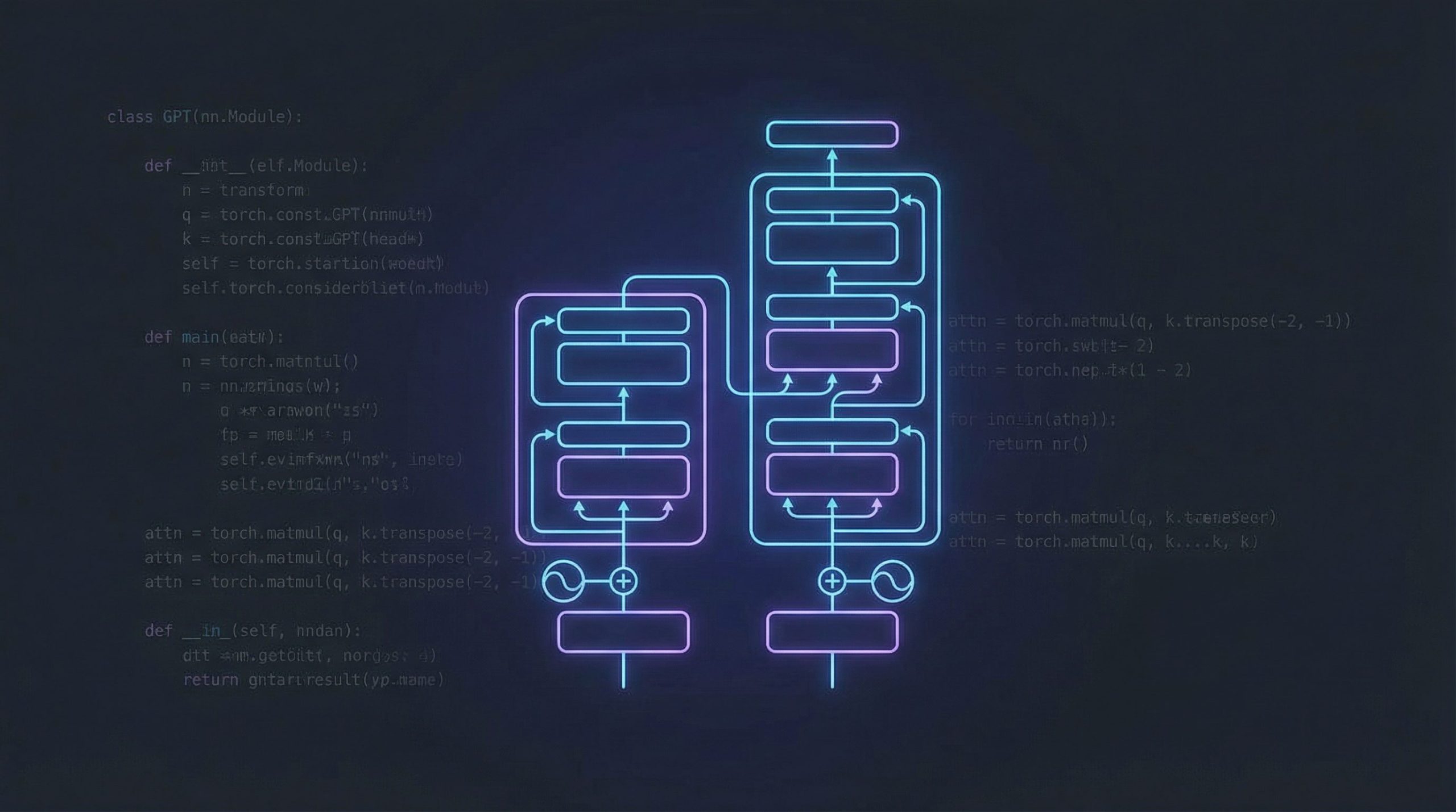 Transformer architecture diagram with PyTorch code