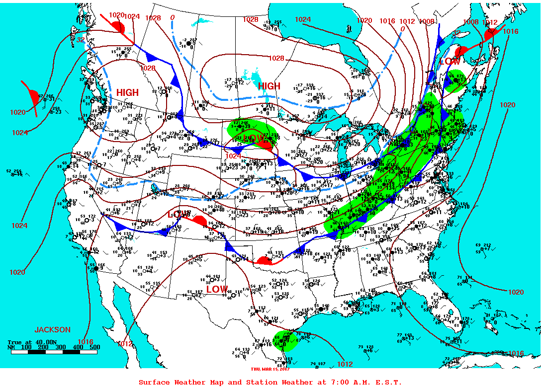 NOAA surface weather map for Polymarket weather prediction trading